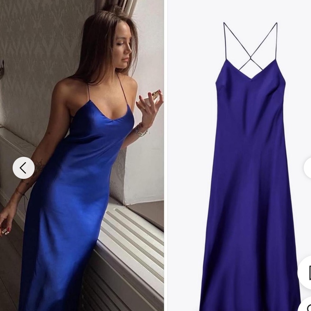 Zara Blue Satin Slip Dress